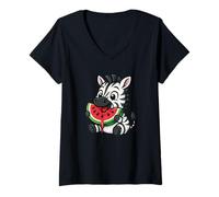 Donna Simpatico Design a Forma di Zebra, mangiando Anguria Maglietta con Collo a V