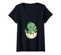 Donna Simpatico Design a Sorpresa a Forma di Uovo di Dinosauro Maglietta con Collo a V
