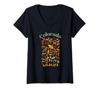Donna Simpatico Design con Animali della Fauna Selvatica del Colorado Maglietta con Collo a V