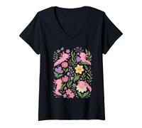 Donna Simpatico Design Floreale Axolotl Flower Garden Kawaii Anfibi Maglietta con Collo a V