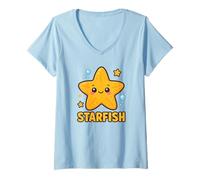 Donna Simpatico Design Kawaii con Stelle Marine e Creature oceaniche per Bambini Maglietta con Collo a V