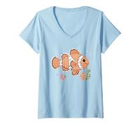 Donna Simpatico Design Patchwork con Pesci Pagliaccio Maglietta con Collo a V
