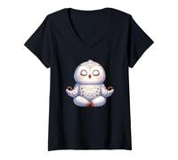 Donna Simpatico design per meditazione yoga con gufo innevato Maglietta con Collo a V