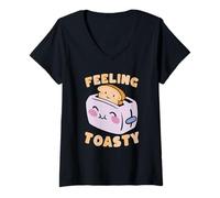 Donna Simpatico Design per tostapane Feeling Toasty Happy Maglietta con Collo a V