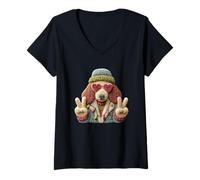 Donna Simpatico Design retrò per Amanti dei Cani con Segno della Pace Maglietta con Collo a V