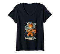 Donna Simpatico design Space Fox Astronauta Moon Explorer Maglietta con Collo a V