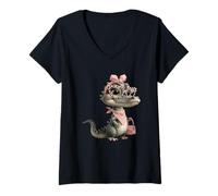 Donna Simpatico Dinosauro Baby Dino Divertente Sassy Retro Style Design Maglietta con Collo a V