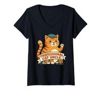Donna Simpatico e Divertente Gatto Zio Arancione Tabby Kitten Paw Lover Maglietta con Collo a V