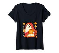 Donna Simpatico Fantasma Diwali con Chai e Zucca Design Maglietta con Collo a V