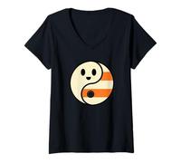 Donna Simpatico Fantasma Yin Yang Halloween Candy Corn Balance Design Maglietta con Collo a V