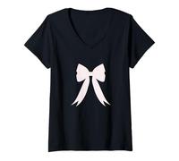 Donna Simpatico fiocco rosa chiaro bianco con motivo grafico minimalista Maglietta con Collo a V