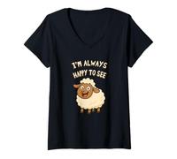 Donna Simpatico gioco di parole sulle pecore Sono sempre felice di vedere Ewe Funny Cartoon Maglietta con Collo a V