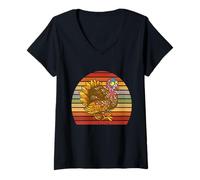 Donna Simpatico Gobble Gobble Turkey Pilgrim Thanksgiving Tacchino Maglietta con Collo a V
