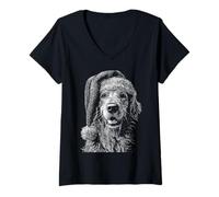 Donna Simpatico Golden Retriever di Natale con Cappello di Babbo Natale Cane Festivo Maglietta con Collo a V