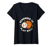 Donna Simpatico Guanto da Baseball Remember to Play Ball Maglietta con Collo a V