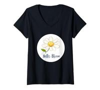 Donna Simpatico Hello Bloom per Divertenti Margherite Maglietta con Collo a V