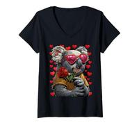 Donna Simpatico Koala con Cuore Occhiali Rosa San Valentino Animale Maglietta con Collo a V