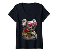 Donna Simpatico Koala con Cuore Occhiali Rosa San Valentino Animale Maglietta con Collo a V