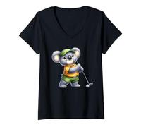 Donna Simpatico Koala Golfing Animal - Divertente Design Koala Golfista Maglietta con Collo a V