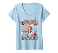 Donna Simpatico Leopardo Touchdown Stagione Calcio Mamma Game Day Regali Maglietta con Collo a V