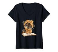 Donna Simpatico Libro di Lettura per Cani Bandana Pup Reader Maglietta con Collo a V
