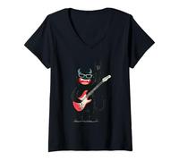 Donna Simpatico Mostro Rock Chitarrista Divertente Design Creature Maglietta con Collo a V
