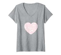Donna Simpatico motivo floreale con cuori rosa Love grafica minimalista Maglietta con Collo a V