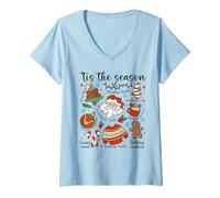 Donna Simpatico Natale Accogliente T'is The Season Maglietta con Collo a V