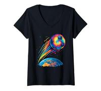Donna Simpatico pallone da calcio Tie Dye Arcobaleno Calcio Cosmic Space Art Maglietta con Collo a V