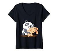 Donna Simpatico panda con amico divertente design unisex per uomo e donna Maglietta con Collo a V
