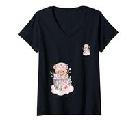 Donna Simpatico panda con vas divertente design unisex per uomo donna maglietta Maglietta con Collo a V