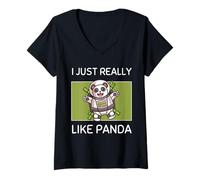 Donna Simpatico Panda Kawaii Mi Piace Molto l'astronauta Maglietta con Collo a V