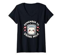 Donna Simpatico Personaggio Divertente Remember to Drink Milk Maglietta con Collo a V