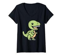 Donna Simpatico piccolo minimalista tirannosaurus dinosauro t-rex Maglietta con Collo a V