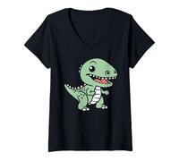 Donna Simpatico piccolo minimalista tirannosaurus dinosauro t-rex Maglietta con Collo a V