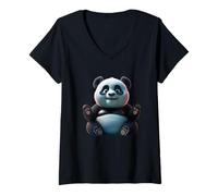 Donna Simpatico Piccolo Panda Divertente Design Unisex per Uomo Donna Tee Maglietta con Collo a V