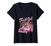 Donna Simpatico Pick-up per Ragazze e Donne Che Amano i Camion e i Fiori Maglietta con Collo a V