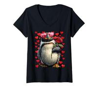 Donna Simpatico Pinguino con Cuore Occhiali Rosa San Valentino Animale Maglietta con Collo a V