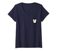Donna Simpatico pinguino Pocket Pal divertente animale invernale a forma di pinguino Maglietta con Collo a V
