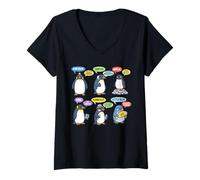 Donna Simpatico Pinguino Specie Cartone Animato Arctic Wildlife Penguins Design Maglietta con Collo a V