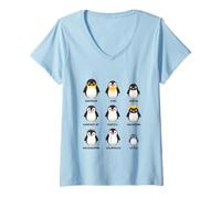 Donna Simpatico Pinguino Specie Illustrazione Divertente Animale Grafica Tee Maglietta con Collo a V
