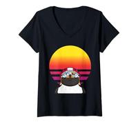 Donna Simpatico Pinguino sugli Sci Pinguini Sci Sport Invernali Maglietta con Collo a V