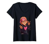Donna Simpatico Segno della Pace leonessa Stile retrò Femminile Vibe Design Maglietta con Collo a V