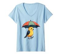 Donna Simpatico Uccello sotto l'ombrello, Regalo Grafico per Uomini, Donne Maglietta con Collo a V