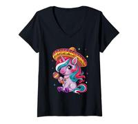 Donna Simpatico unicorno Sombrero Magic Fiesta Vibes Maglietta con Collo a V