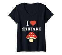 Donna Simple di Funghi minimalisti Divertenti i Love Shiitake Maglietta con Collo a V