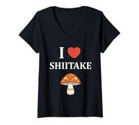 Donna Simple di Funghi minimalisti Divertenti i Love Shiitake Maglietta con Collo a V
