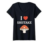 Donna Simple di Funghi minimalisti Divertenti i Love Shiitake Maglietta con Collo a V