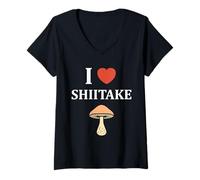 Donna Simple di Funghi minimalisti Divertenti i Love Shiitake Maglietta con Collo a V