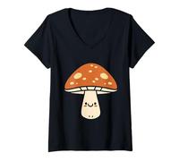 Donna Simple di Funghi minimalisti Divertenti Shiitake Maglietta con Collo a V